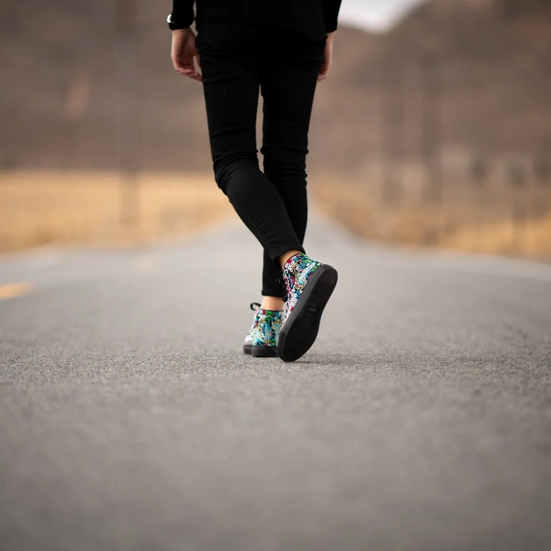 A runner's legs pass through soft light against a blurred background.