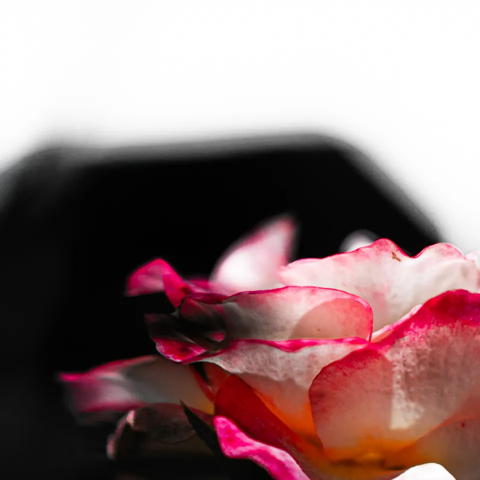 Soft pink and yellow petals catch the light against a dark background.